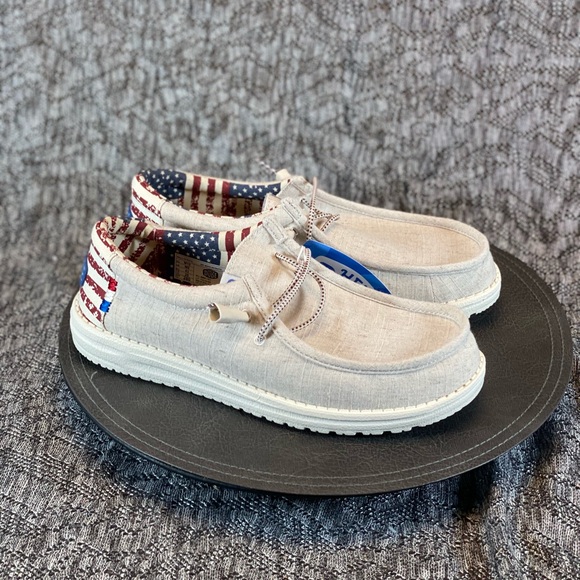 Hey Dude | Shoes | Hey Dude Wally Patriotic Sneakers Mens Off White